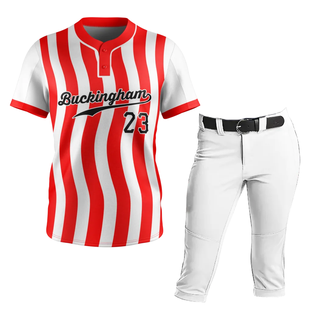 Red Pinstripe Softball Uniform